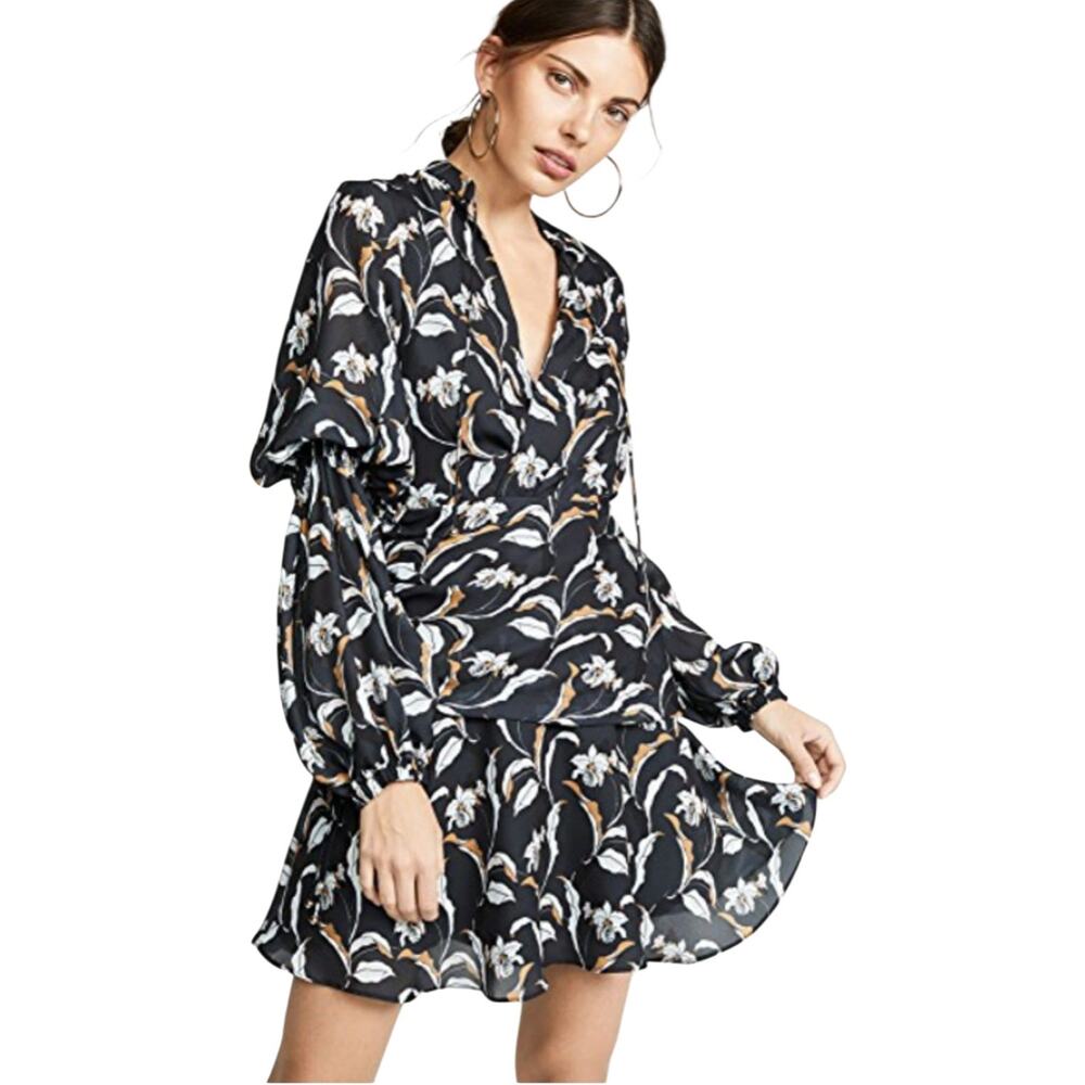 Acler Zammit Mini Dress Womens 6 NEW Black Floral Long‎ Sleeve Designer Party